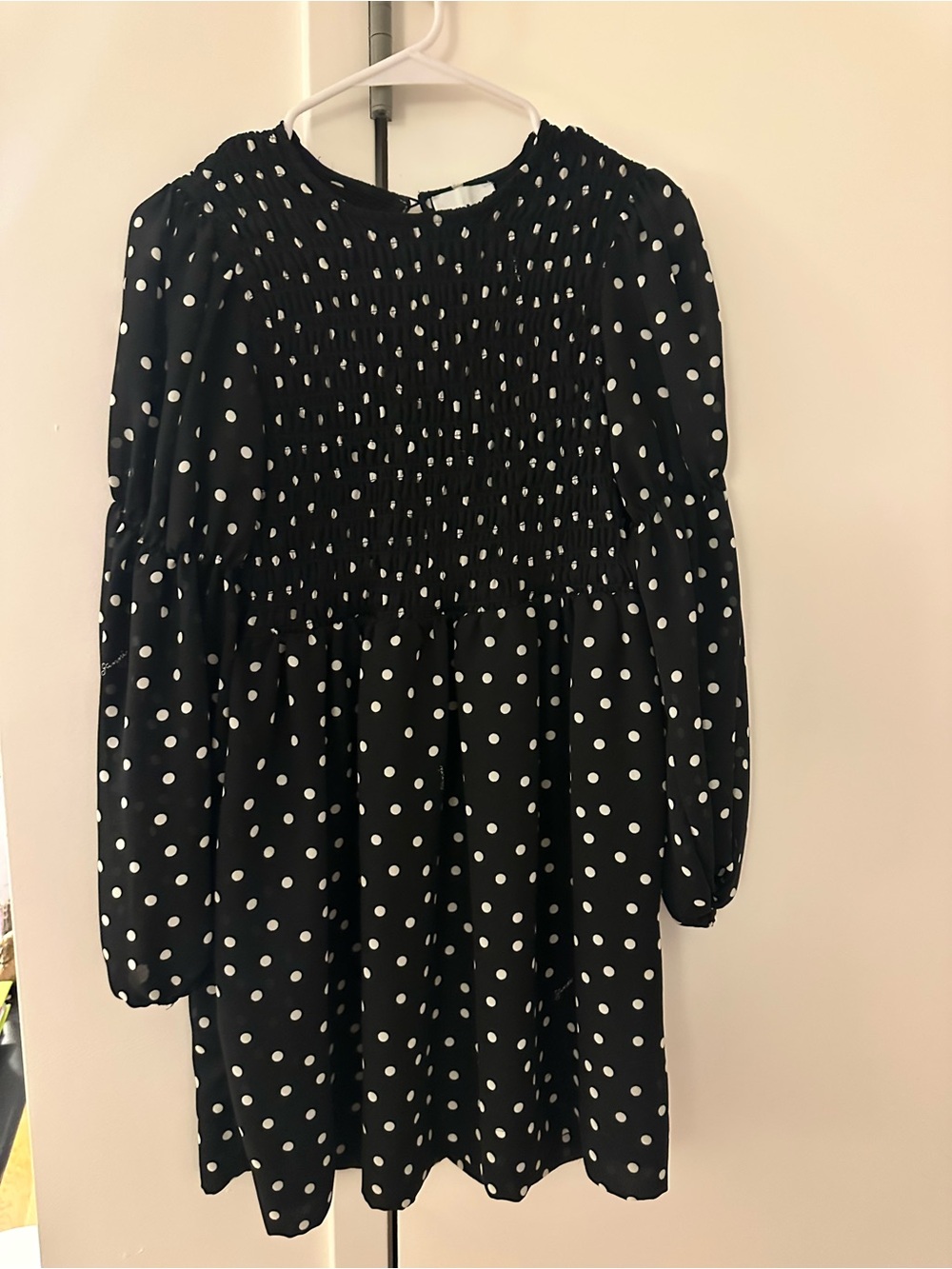 Ganni Black & White Polka Dot Smocked Dress